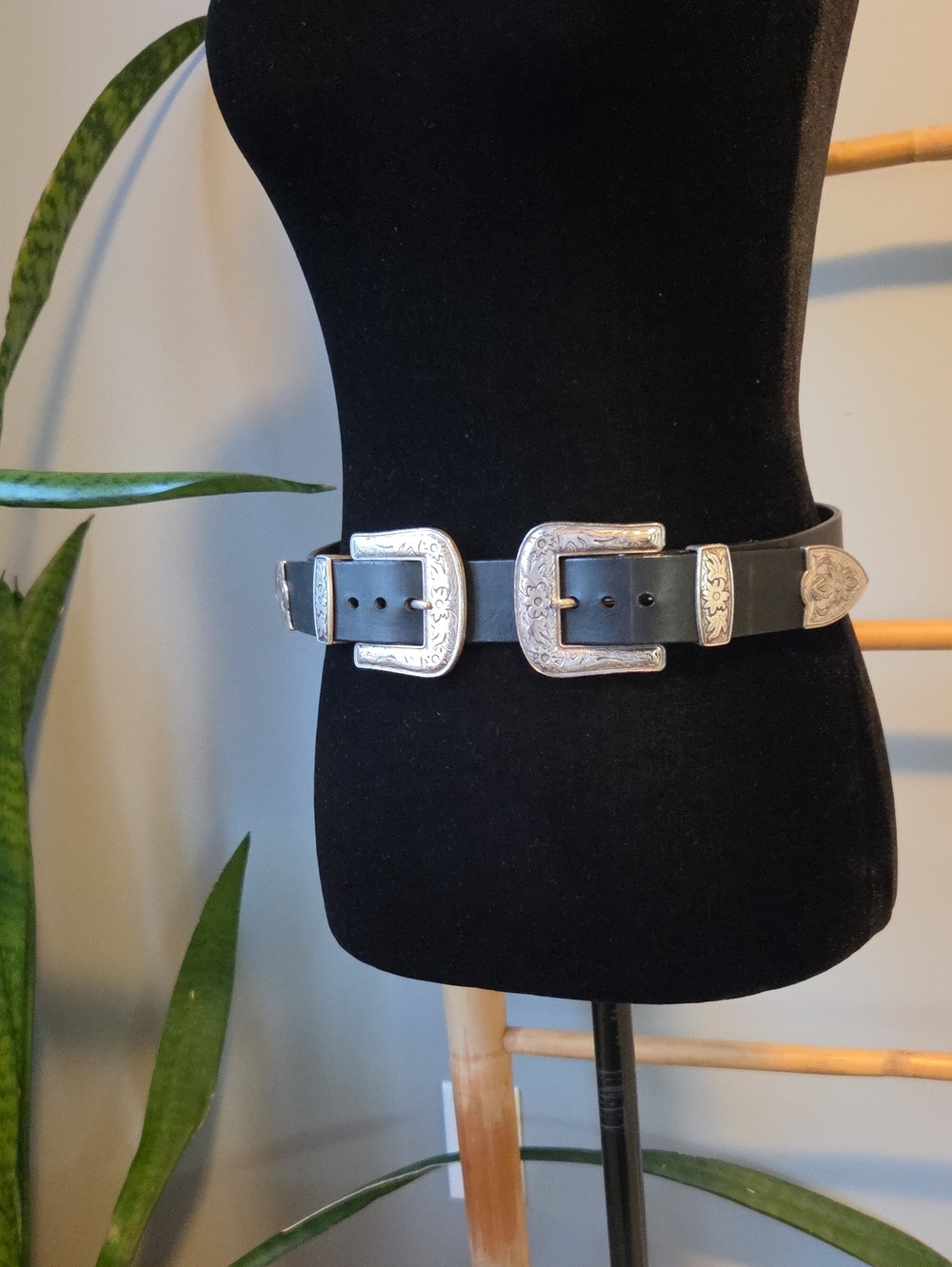 Brave  DAPHNE Double Buckle Western Belt with Silver Engraved Hardwarerave